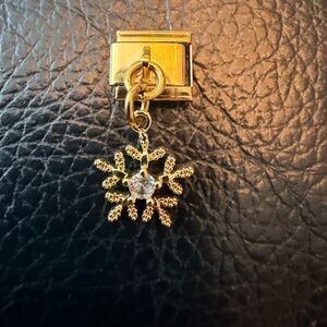 Snowflake Crystal Dangle Italian Charm Link Gold Tone